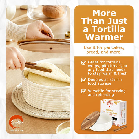 SoulMex large tortilla container fits tortillas, roti, naan, and other flatbreads.
