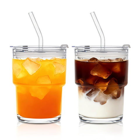 SoulTimes 13oz glass tumbler with lid and straw for on-the-go beverages