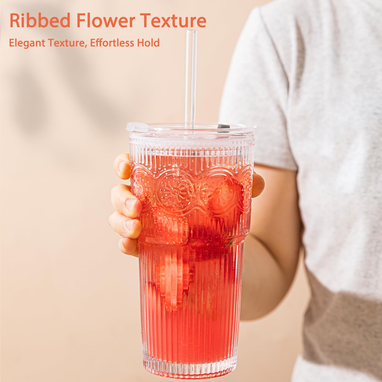 SoulTimes 20oz ribbed floral tumbler suitable for smoothies and shakes.