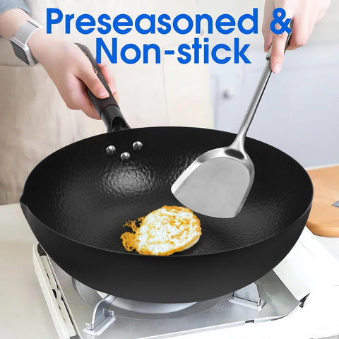 Souped Up Recipes flat-bottom wok for stable cooking on electric, induction and gas stoves.