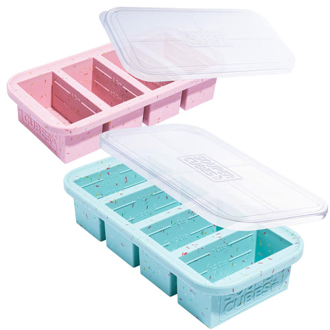 Souper Cubes 1 cup silicone freezer mold with lid for convenient portions.