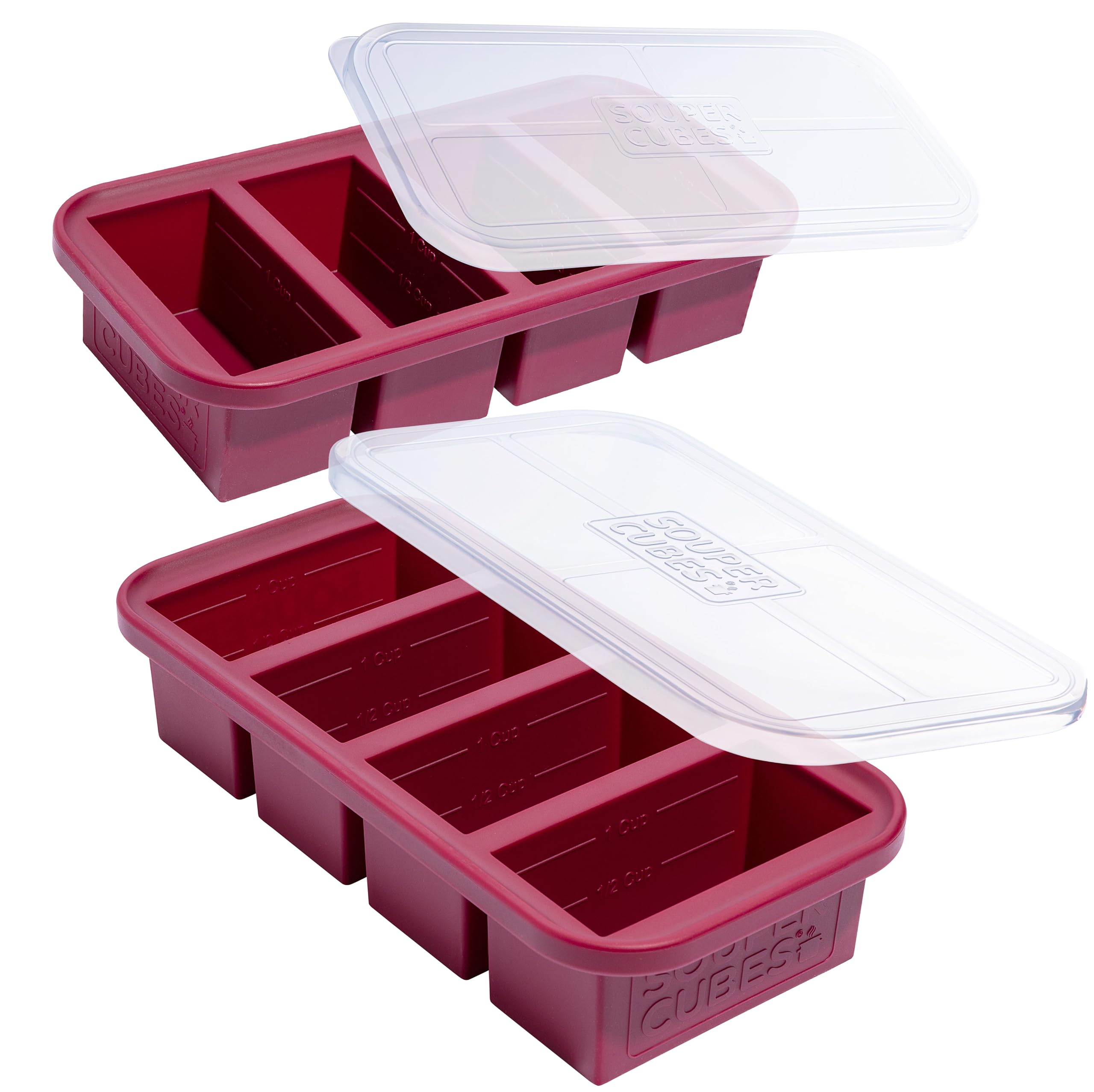 Souper Cubes 1 cup silicone freezer tray with lids keeps portions fresh for quick weeknight meals.