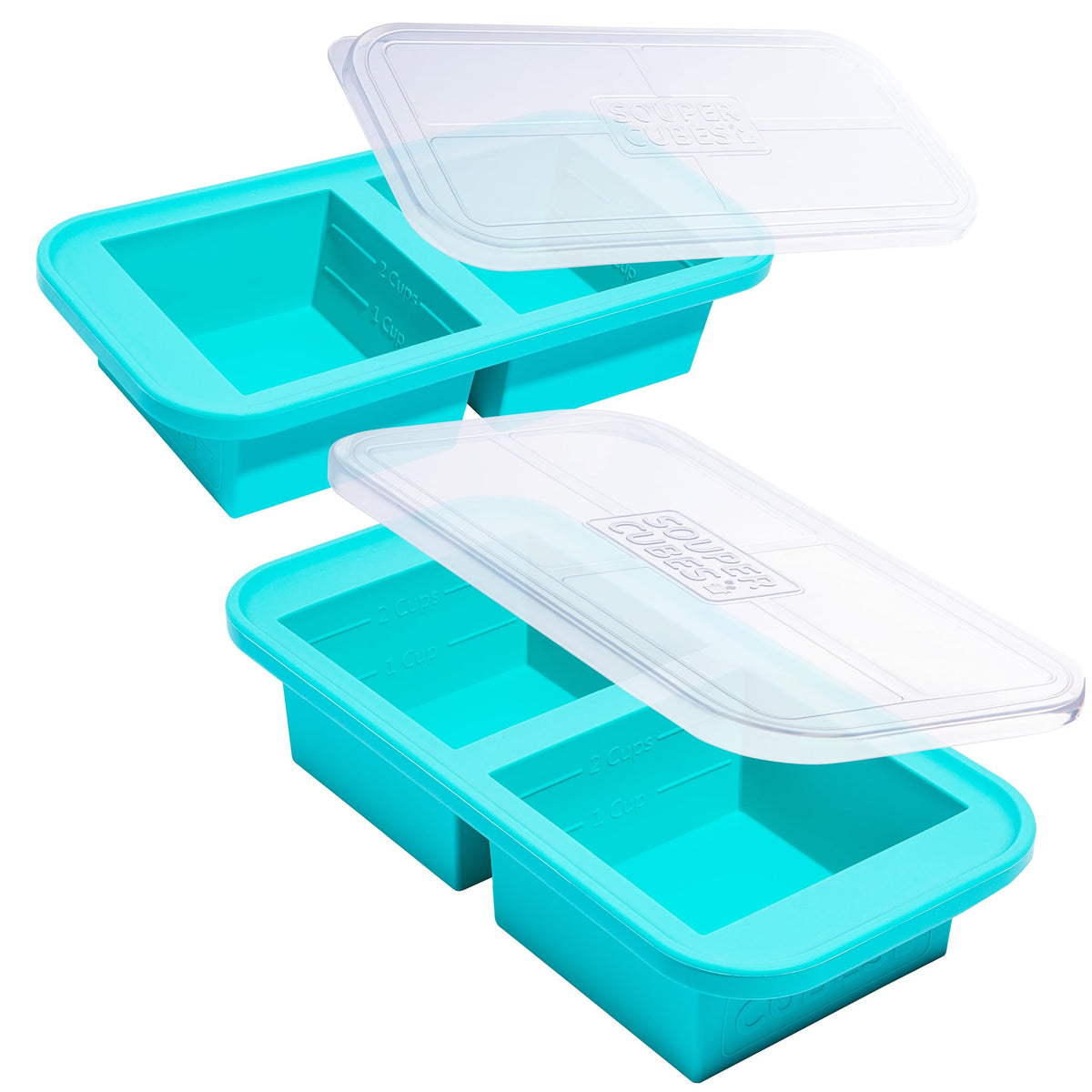 Souper Cubes 2-cup silicone freezer mold with lid keeps portions organized for quick meals.
