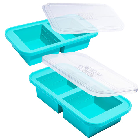Souper Cubes 2-cup silicone freezer mold with lid keeps portions organized for quick meals.