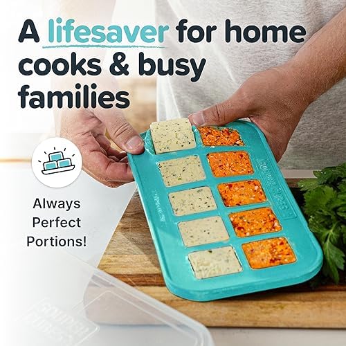 Souper Cubes Aqua 2 Tbsp pesto freezer tray preserves vibrant greens for quick meals