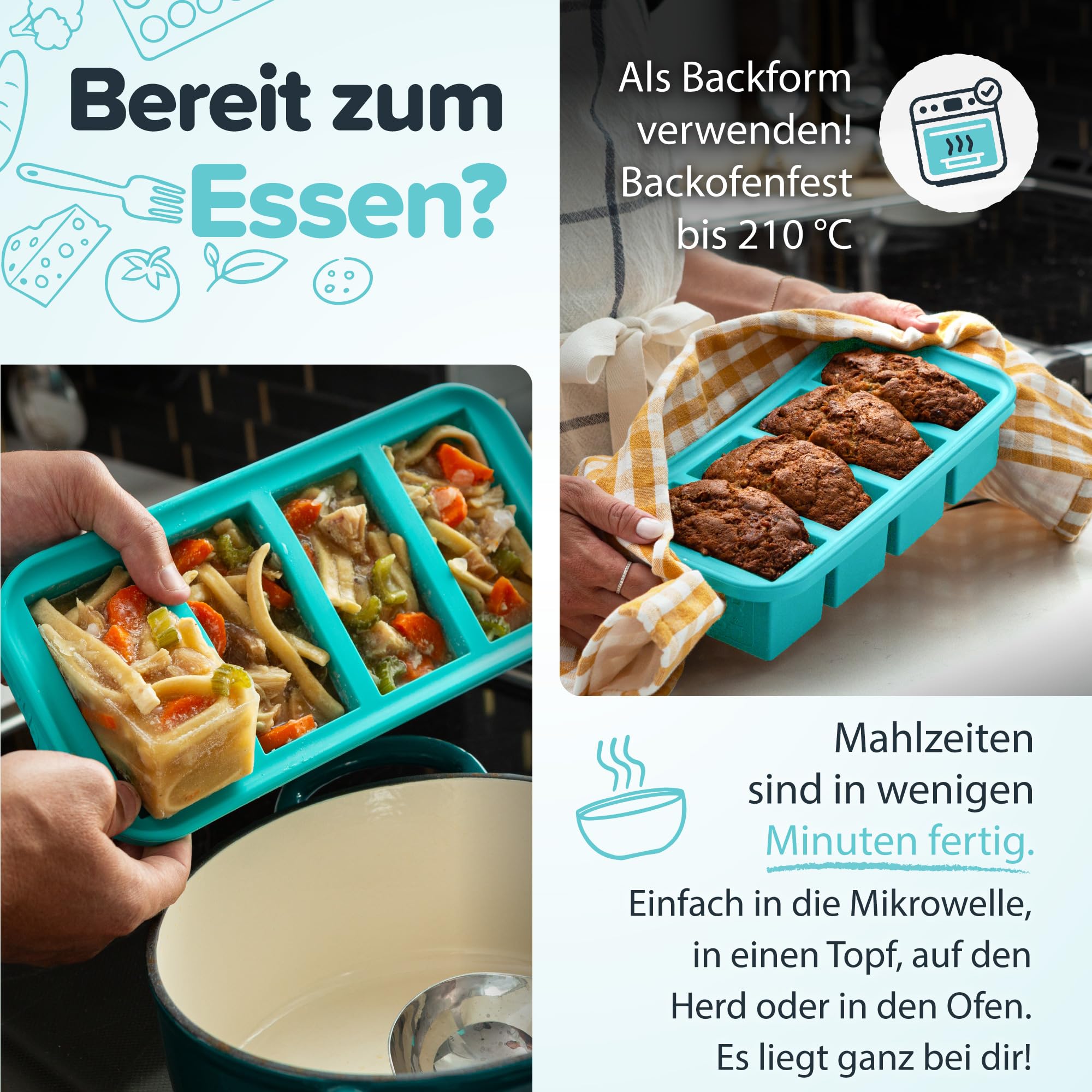 Souper Cubes Aqua freezer lid set keeps flavors fresh and organized.
