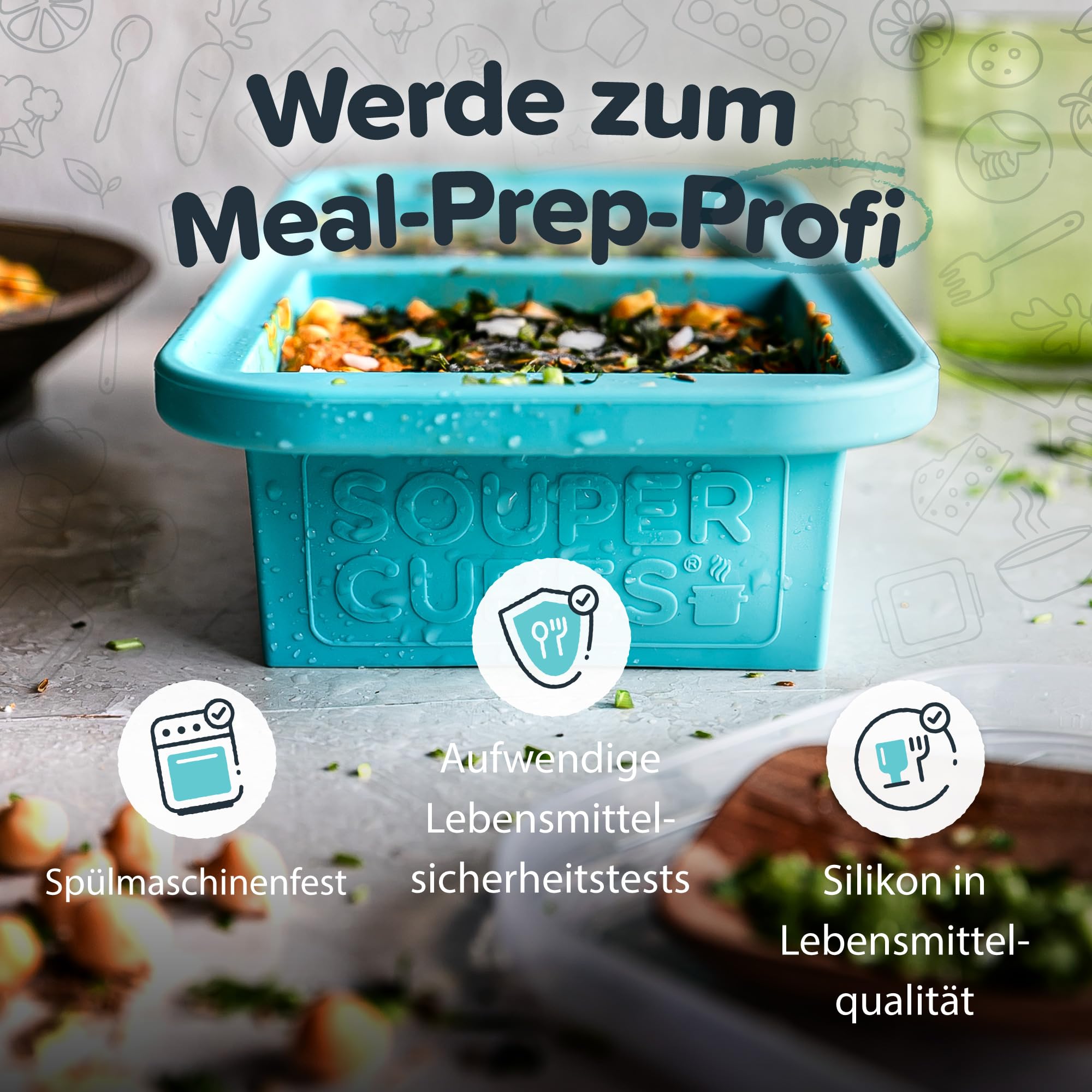 Souper Cubes Aqua half-cup freezer tray great for sauces and side portions.