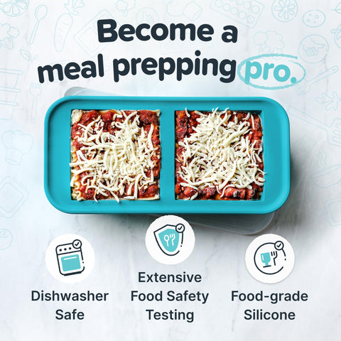 Souper Cubes aqua-packaged tray with lids for compact freezer storage.