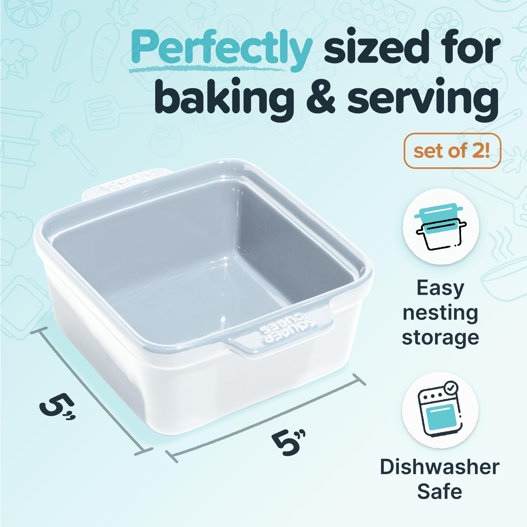 Souper Cubes ceramic dishes nested for compact storage after cooking