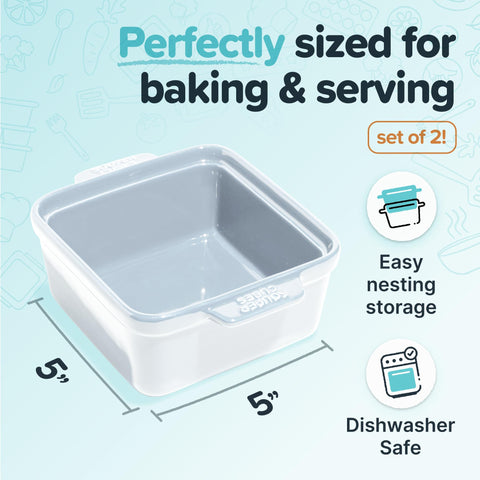 Souper Cubes ceramic dishes nested for compact storage after cooking