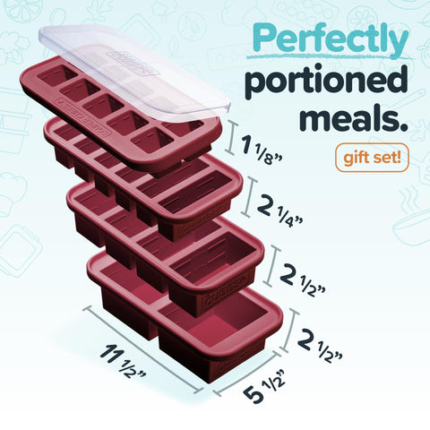 Souper Cubes cranberry 1-cup freezer tray with lid keeps portions fresh.