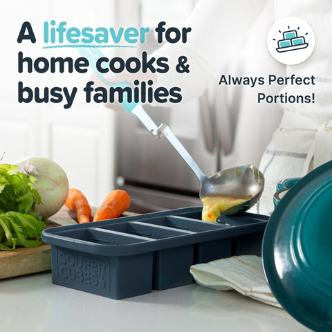 Souper Cubes lid and steel-reinforced top keep portions secure and fresh
