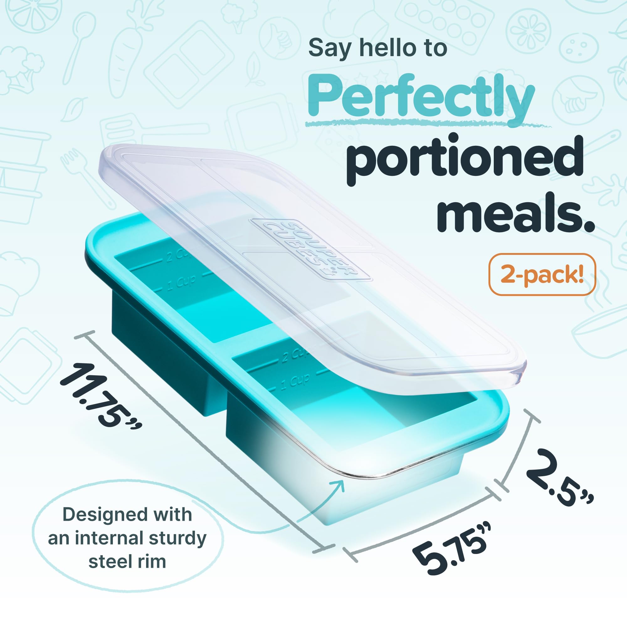Souper Cubes fill-line tray shows 1-cup and 2-cup markers for easy portioning.