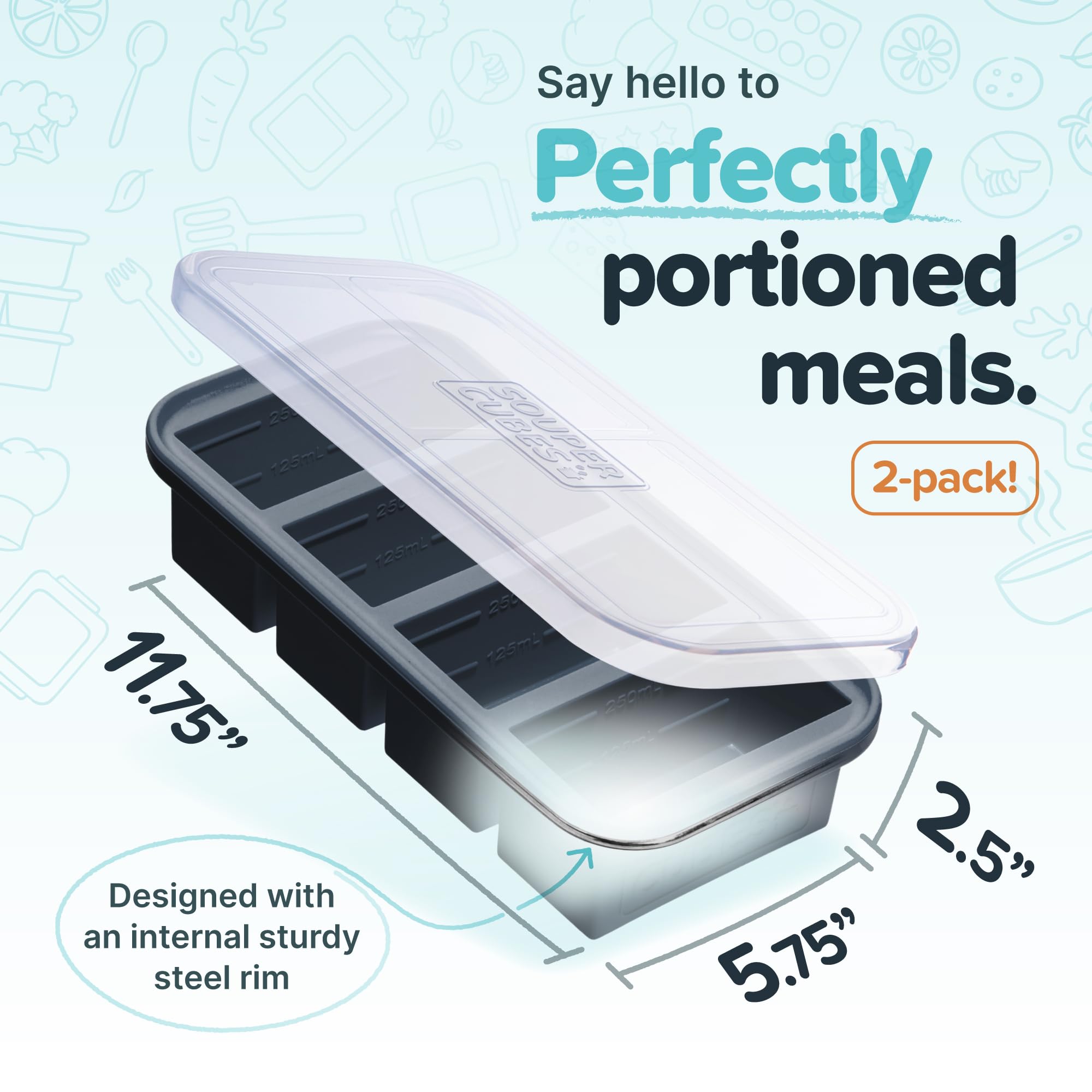 Souper Cubes charcoal 1 cup tray stores broth and sauces in even portions