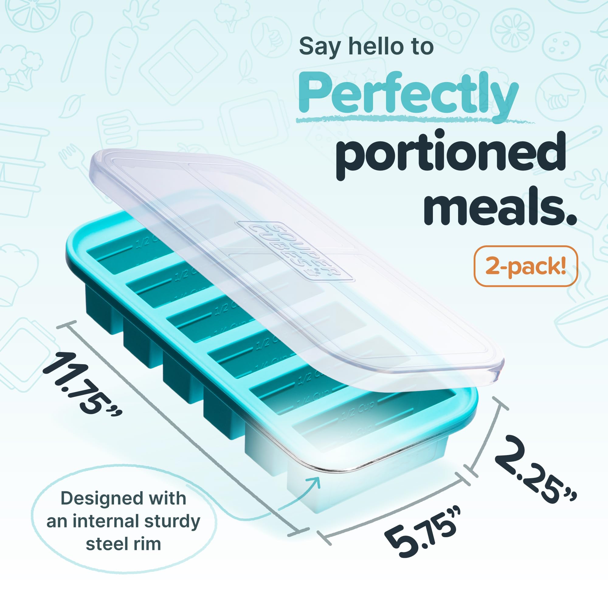 Souper Cubes freezer molds 1/2 cup with lid for storage.