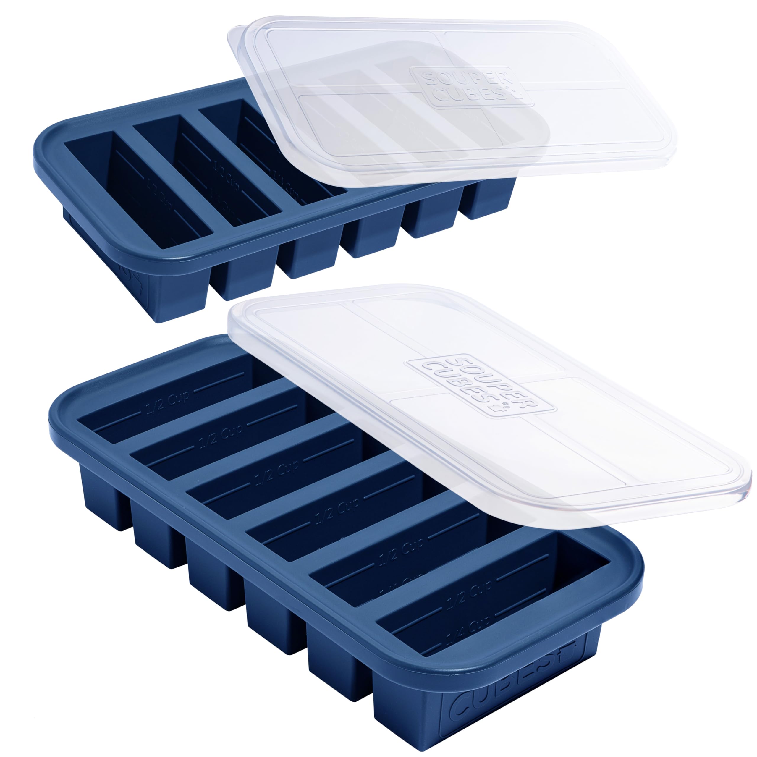 Souper Cubes half cup molds with lid on for easy portion-controlled meals.