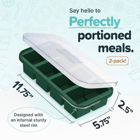 Souper Cubes Kale freezer tray in use for freezing soups and sauces