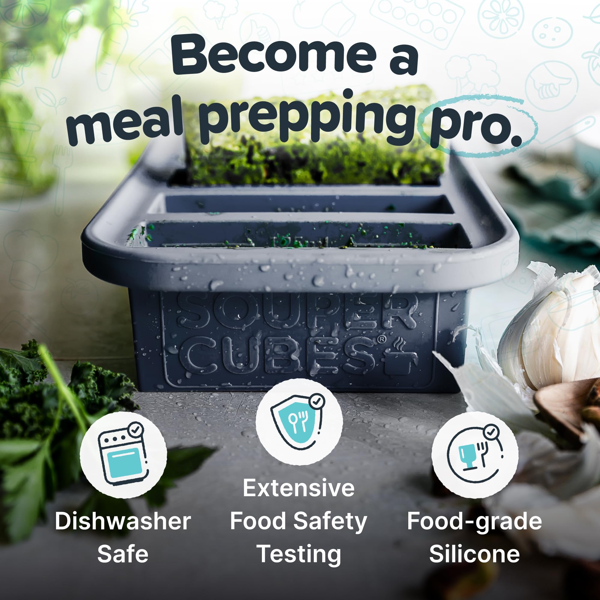 Souper Cubes meal-prep solution pictured for organized freezer storage.