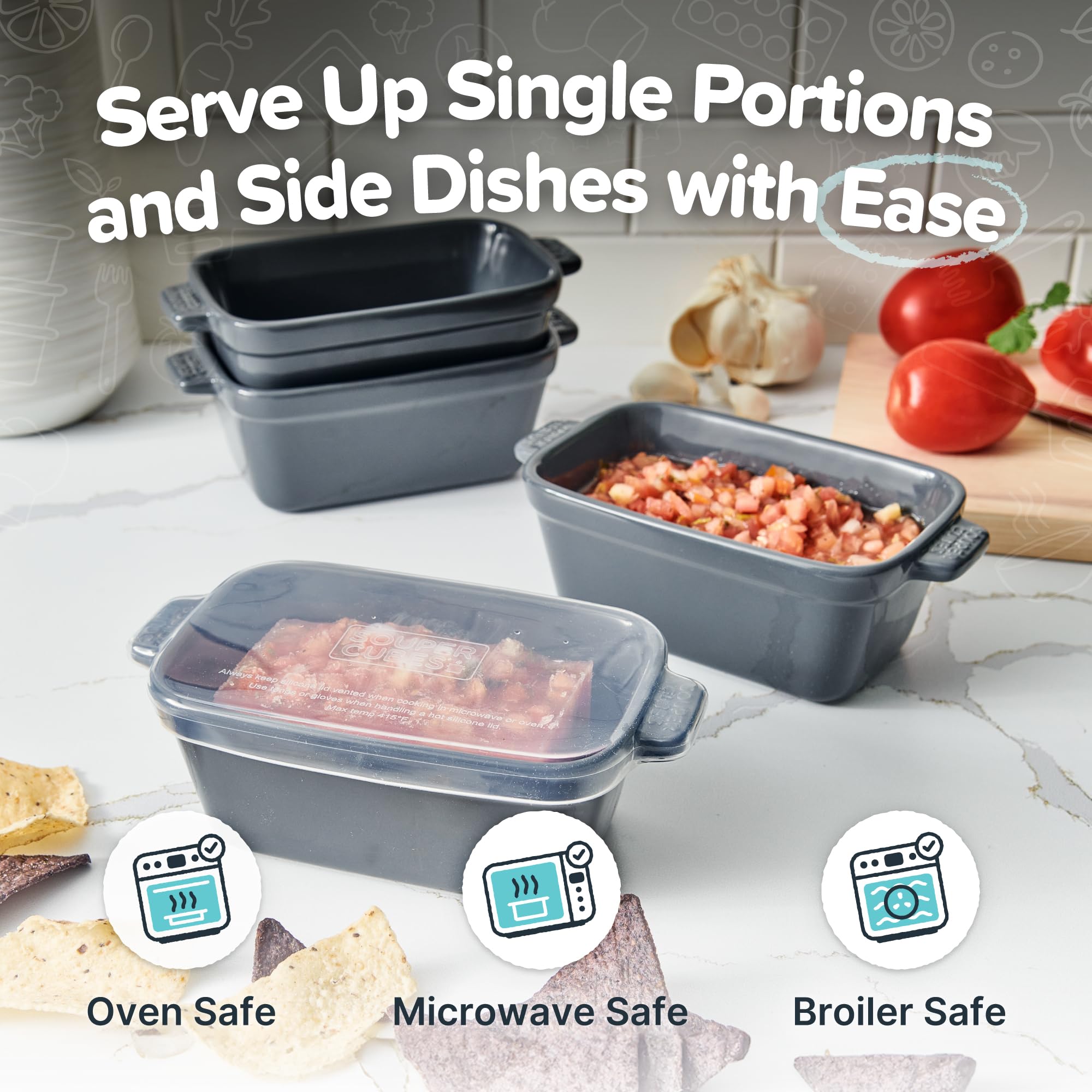 Souper Cubes charcoal dish with silicone covers for stackable meal prep