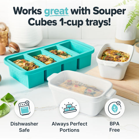 Souper Cubes silicone covers keep portions fresh and neatly stored.