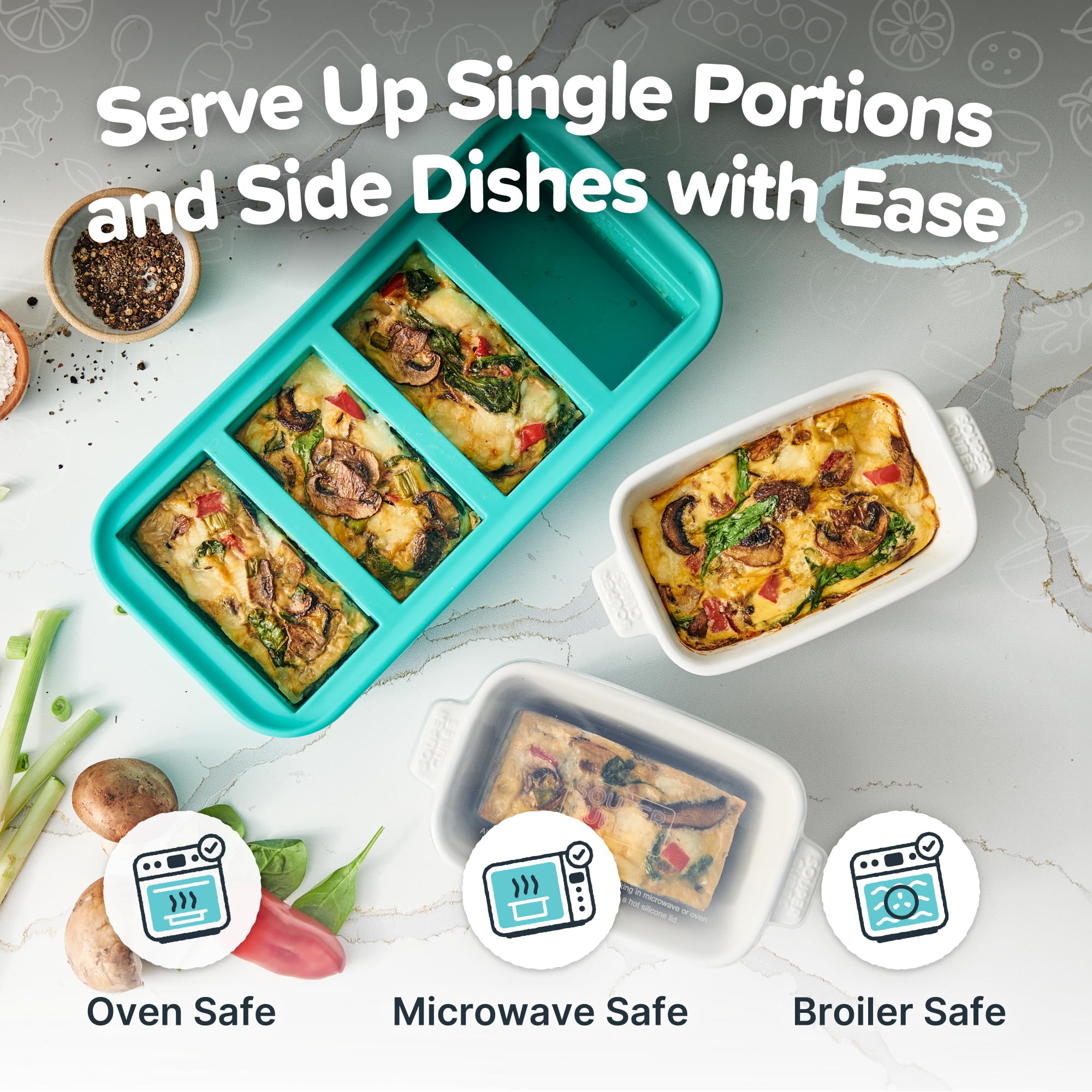 Souper Cubes small ceramic baking dish for easy reheats and portion control.