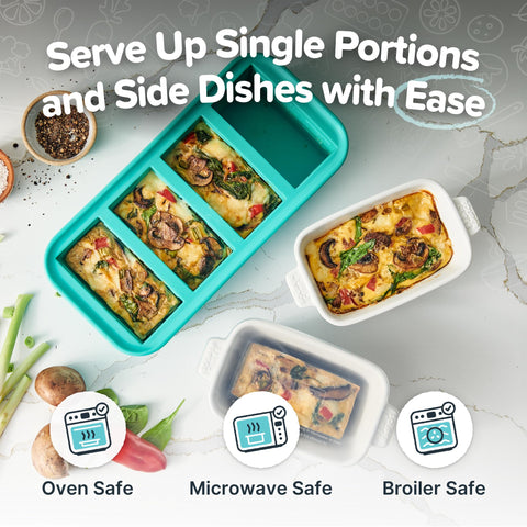Souper Cubes small ceramic baking dish for easy reheats and portion control.