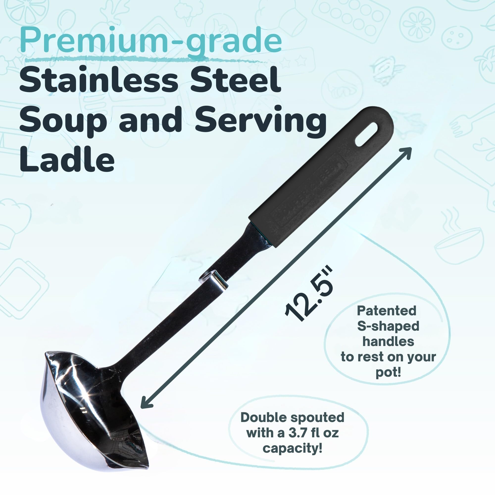 Souper Cubes durable stainless steel ladle built for family meals and gatherings.