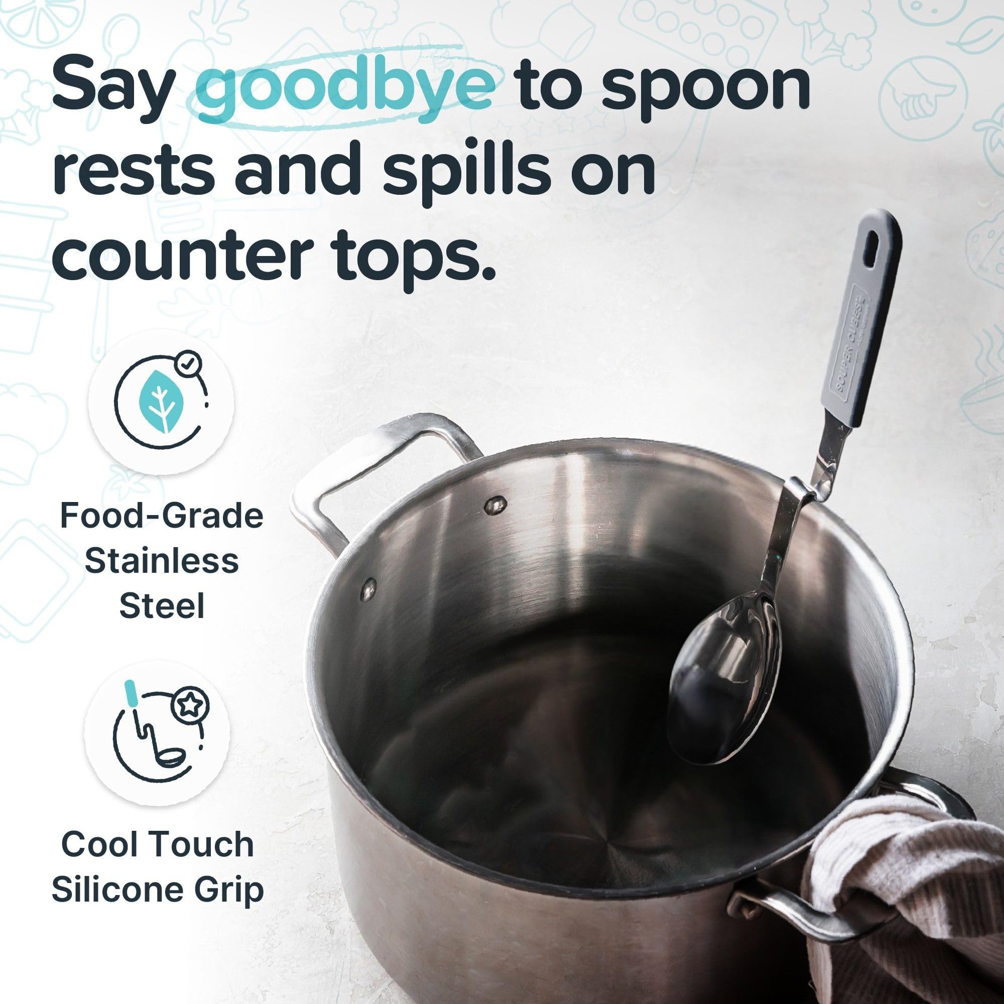 Souper Cubes stainless-steel spoon with cool silicone handle for safe cooking
