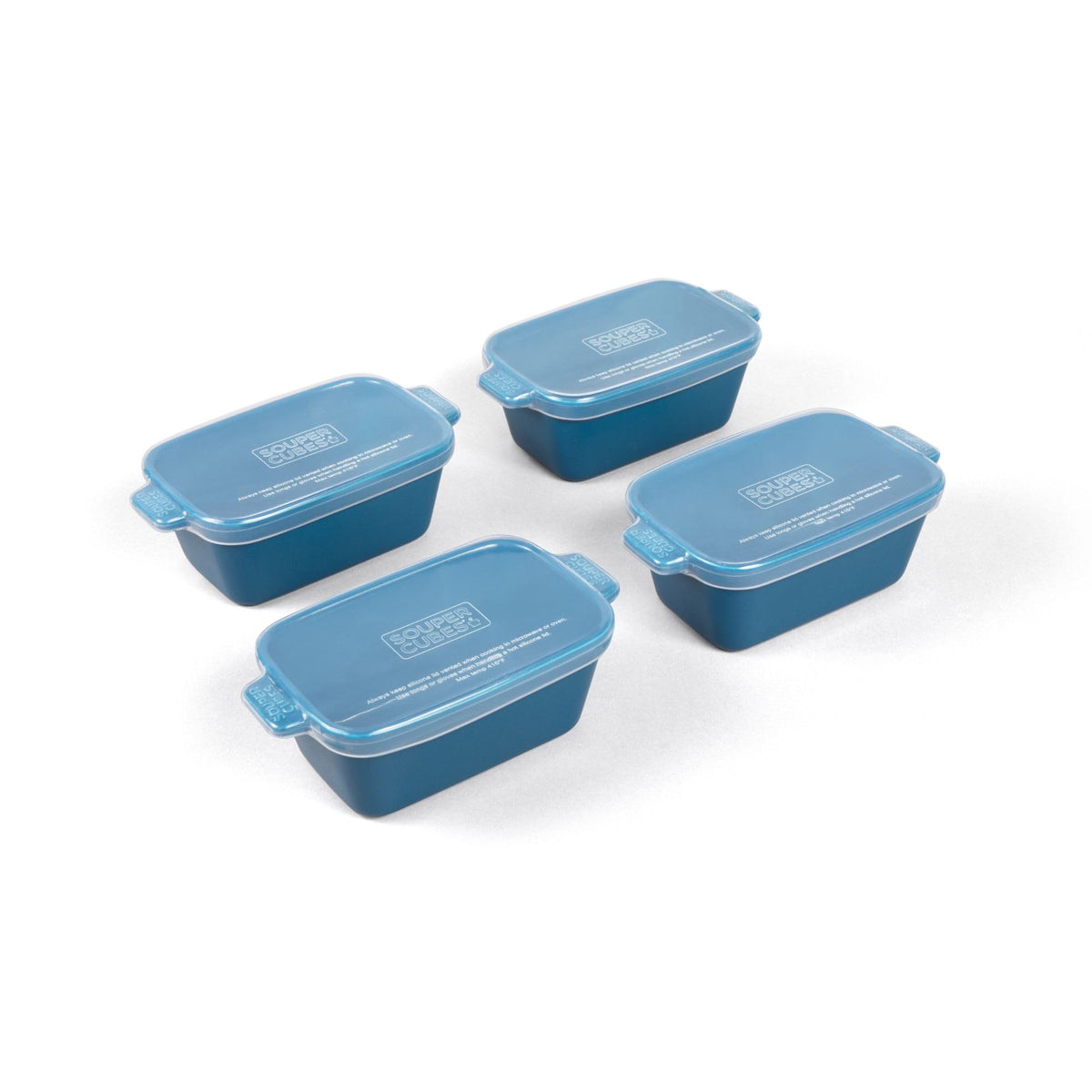 Souper Cubes stoneware 5x3 blueberry dish, front view, ideal for reheating single portions.