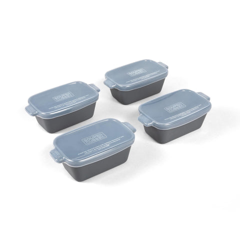 Souper Cubes stoneware 5x3 charcoal dish for easy oven reheating of single portions