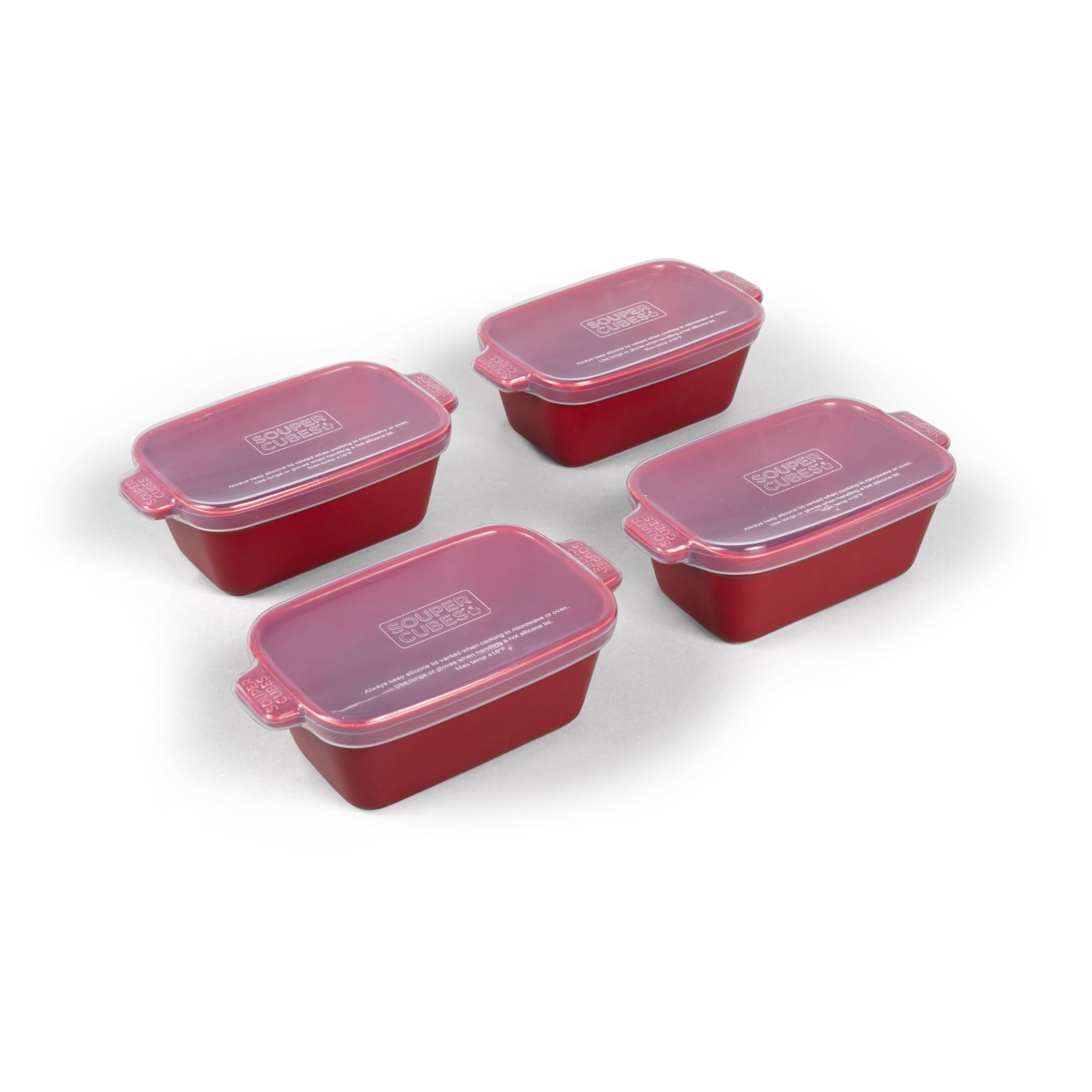 Souper Cubes stoneware small cranberry dish front view ideal for reheating single portions.