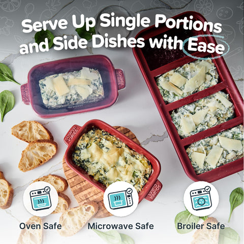 Souper Cubes cranberry dish with lid off demonstrates quick transfer from freezer to oven.