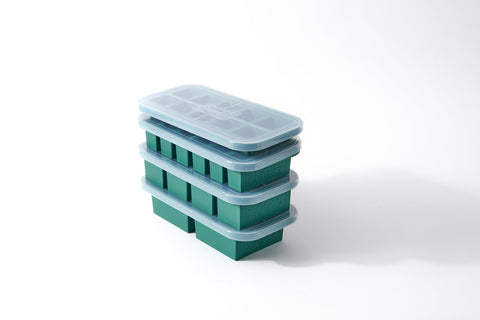 Souper Cubes Kale 2-cup tray with lid for easy portioning.