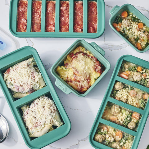 Souper Cubes Kale set shown in freezer for quick meals.