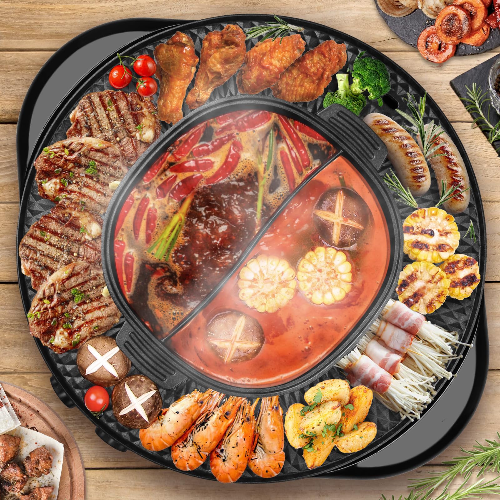 Soupify 2-in-1 hotpot and grill with dual pots for family meals.