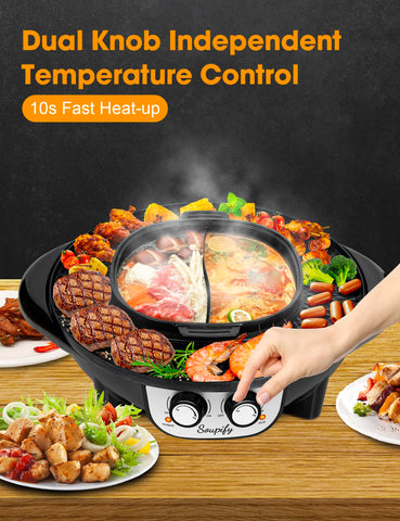 Soupify dual temperature control showing independent heating for broth and grill.