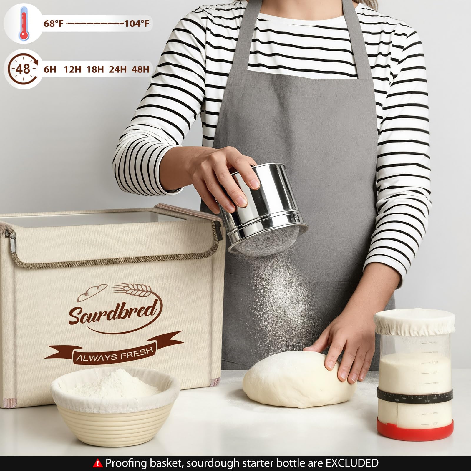 Sourdbred bread proofing box temperature control from 68 to 104 degrees