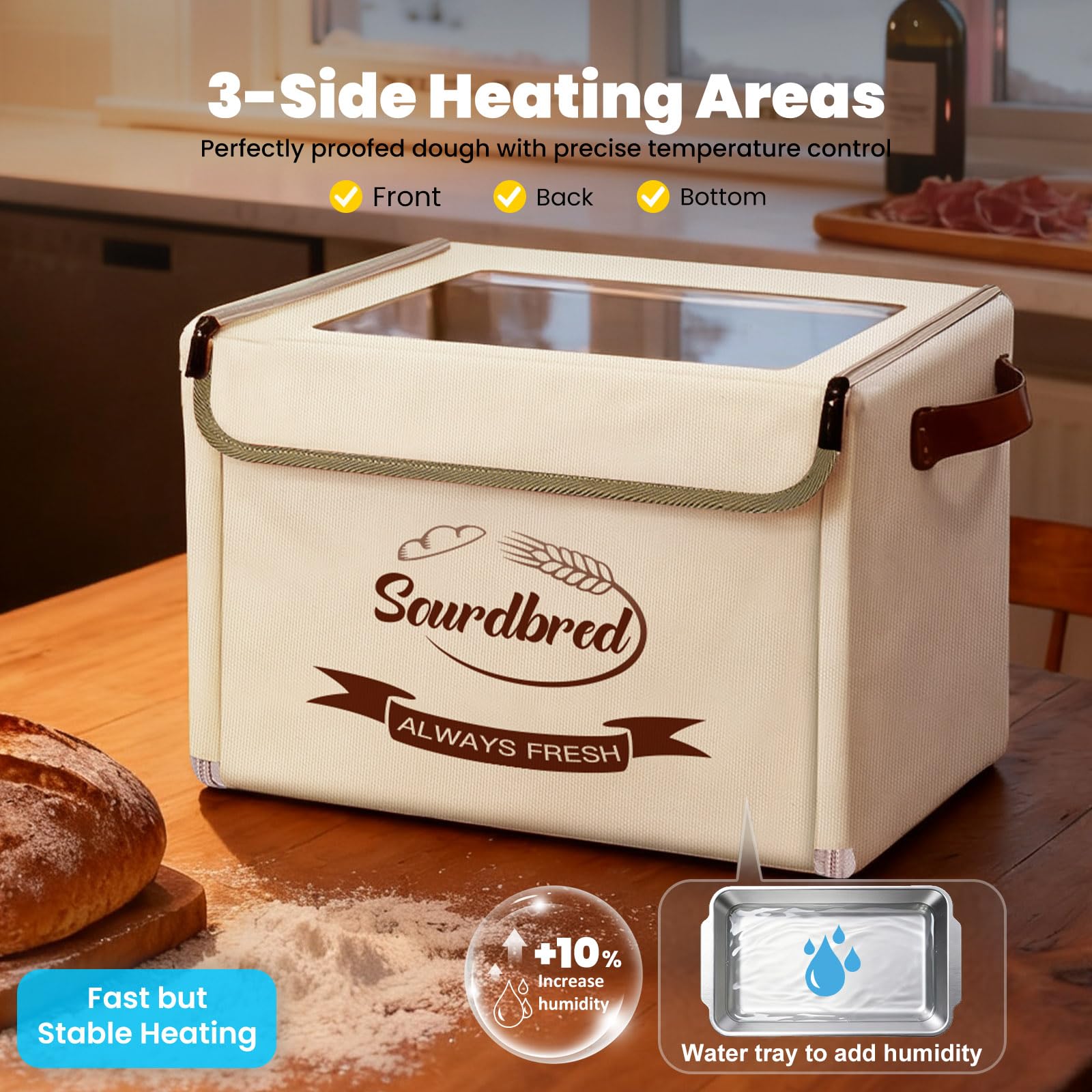 Sourdbred folding bread proofing box with lid open showing interior access