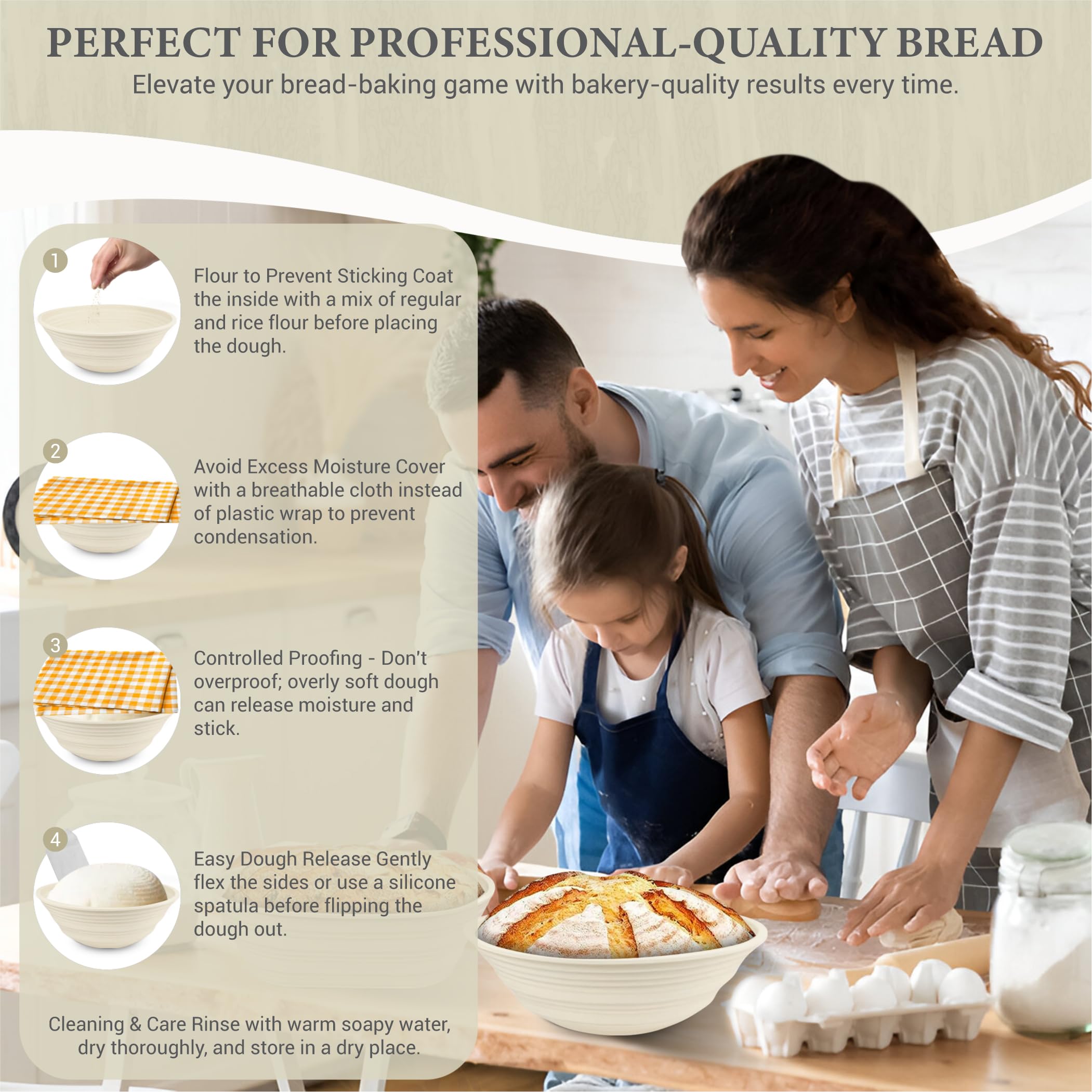 Sourdough Whisper beige silicone basket adds a neutral modern touch to the kitchen.