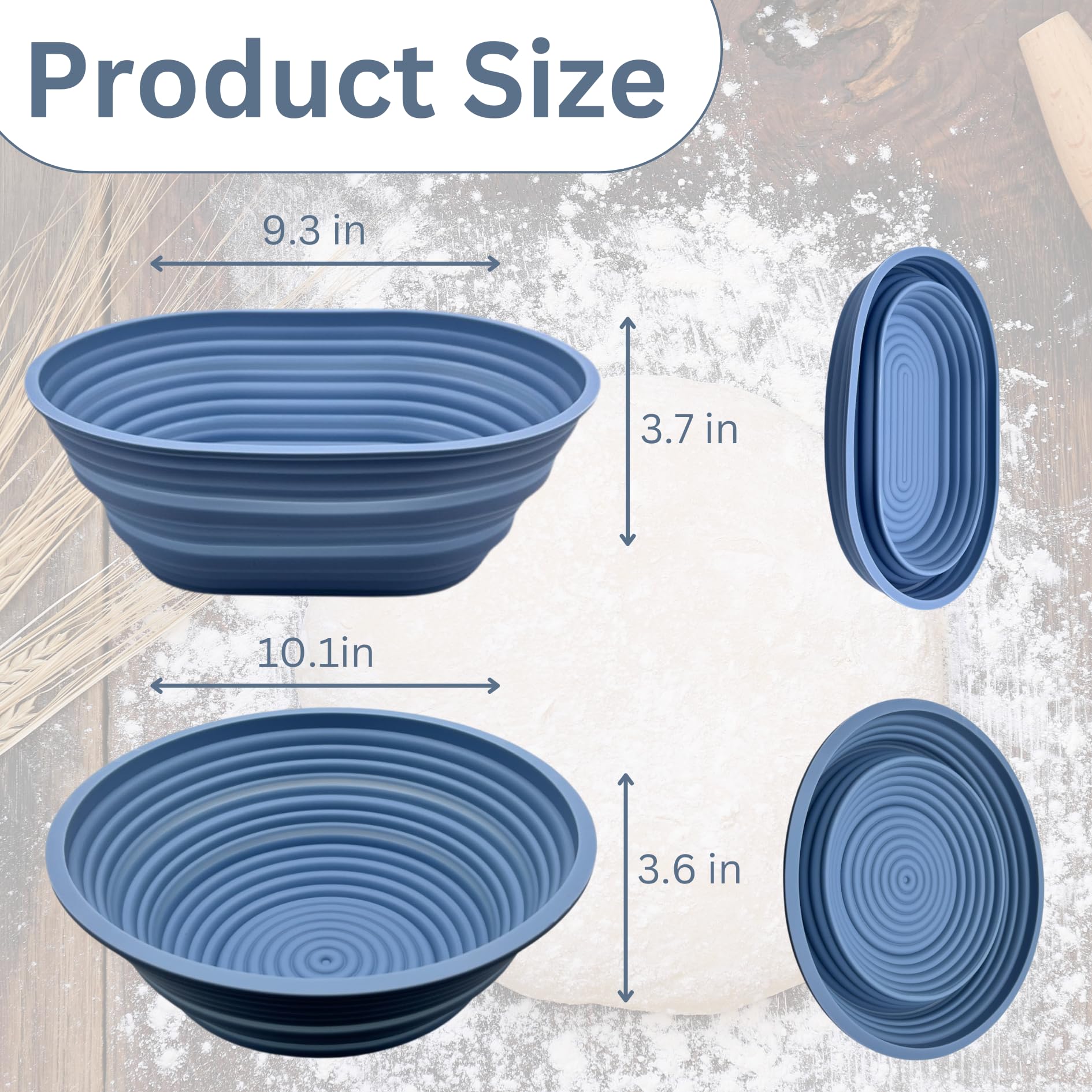 Sourdough Whisper oven safe blue basket ready for bake proofing in oven.