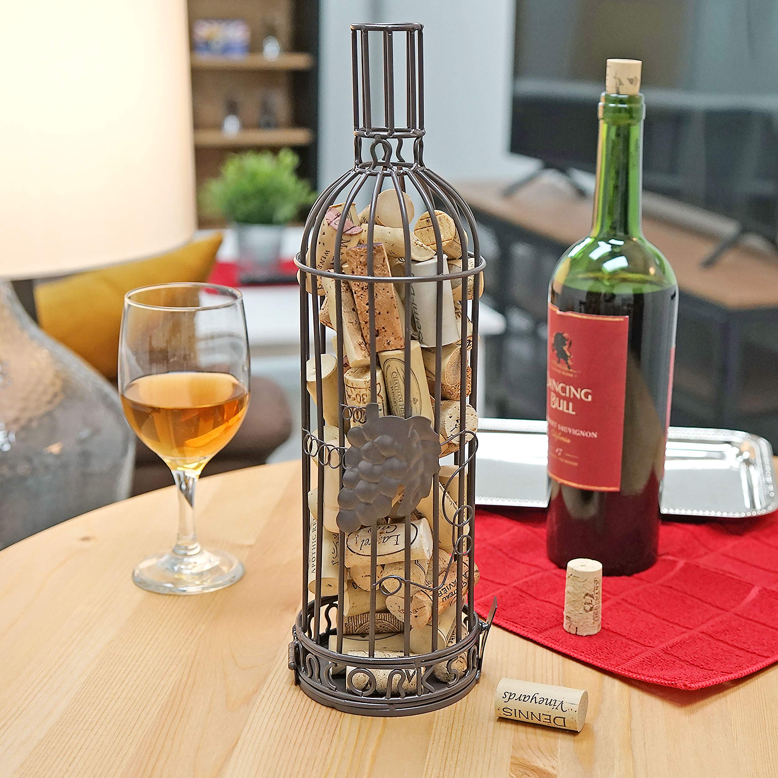 Southern Homewares bottle-shaped metal display showcases corks while adding rustic charm to kitchens.