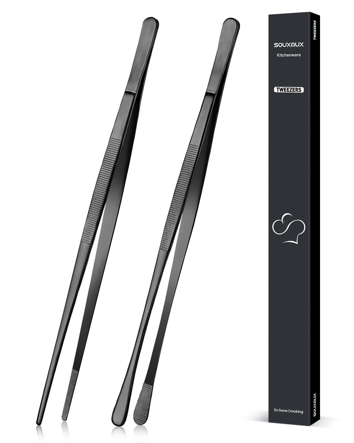 SouxMux 12 inch skinny tip tweezer tongs for precise plating tasks.