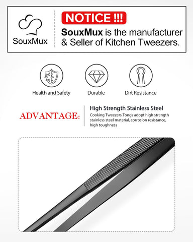 SouxMux grooved handle tweezer tongs provide non slip grip in greasy kitchens.