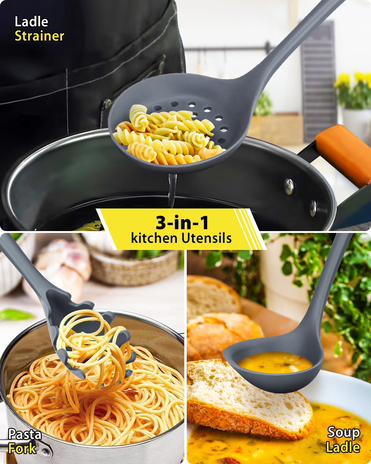 SouxMux nonstick-friendly silicone tools protect cookware during meals.