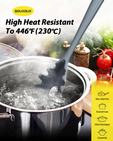 SouxMux seamless design silicone utensil with soft grip for quiet cooking.