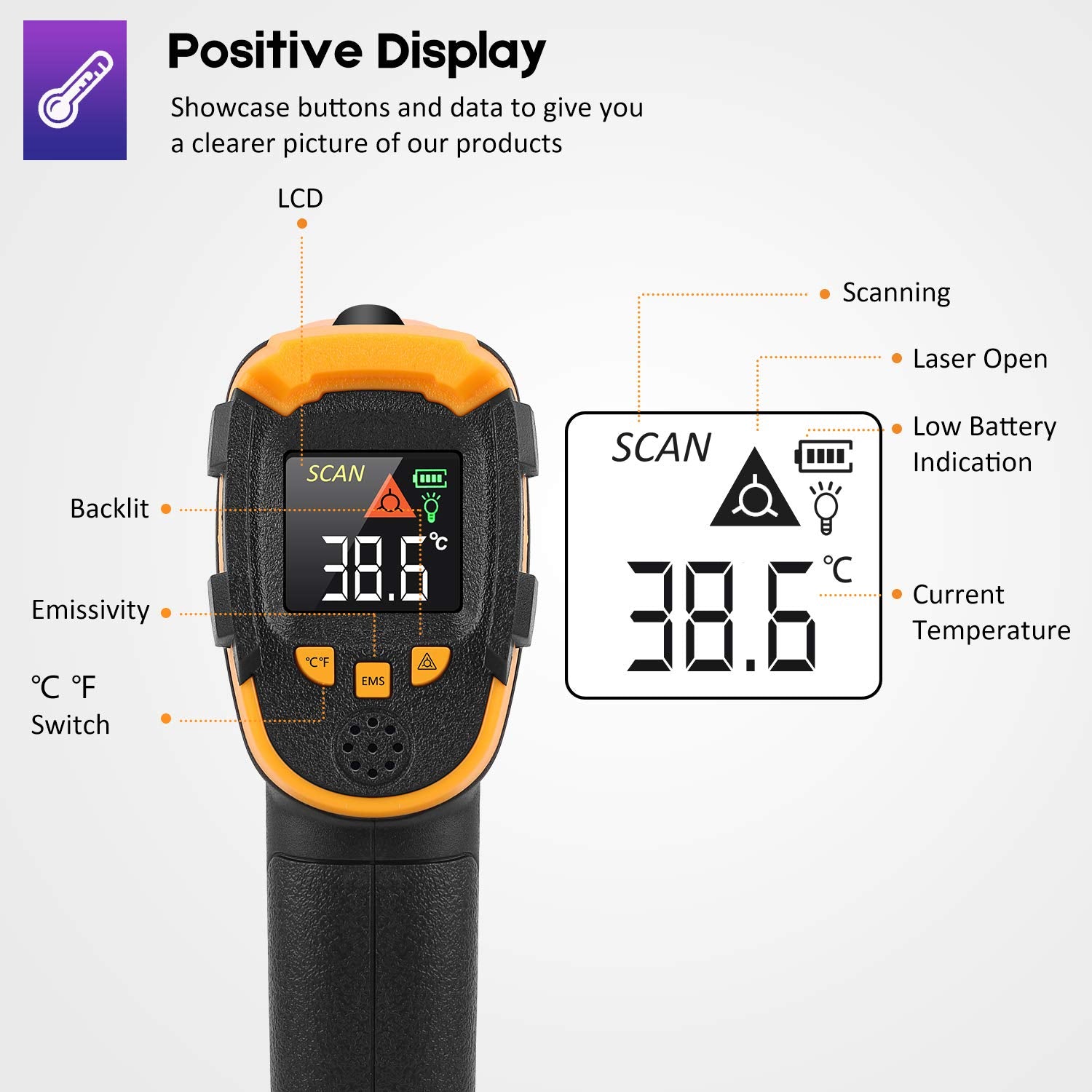 SOVARCATE infrared thermometer laser aiming for accurate distance-to-spot measurements