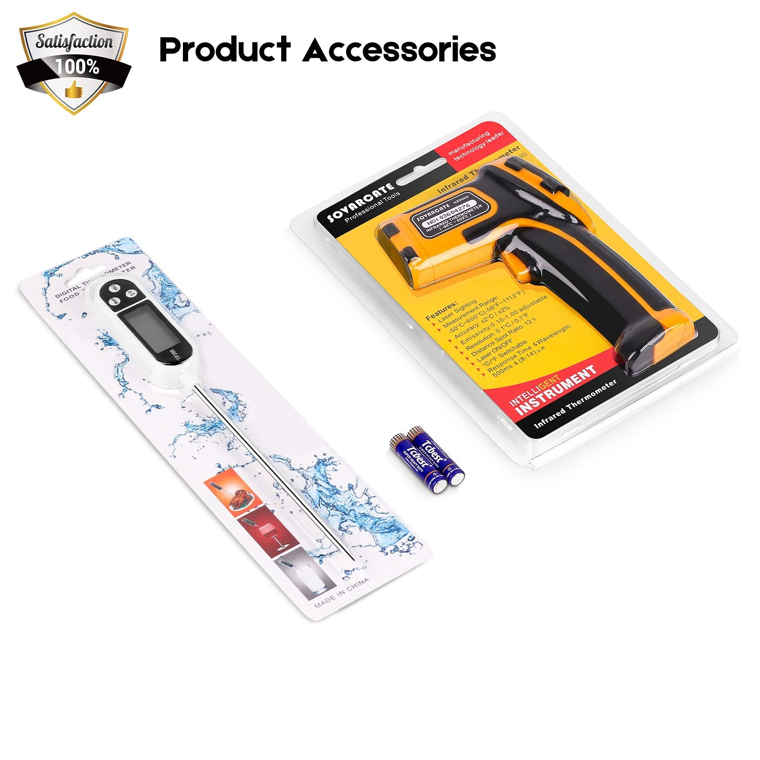 SOVARCATE infrared thermometer packaging includes meat thermometer and user guide
