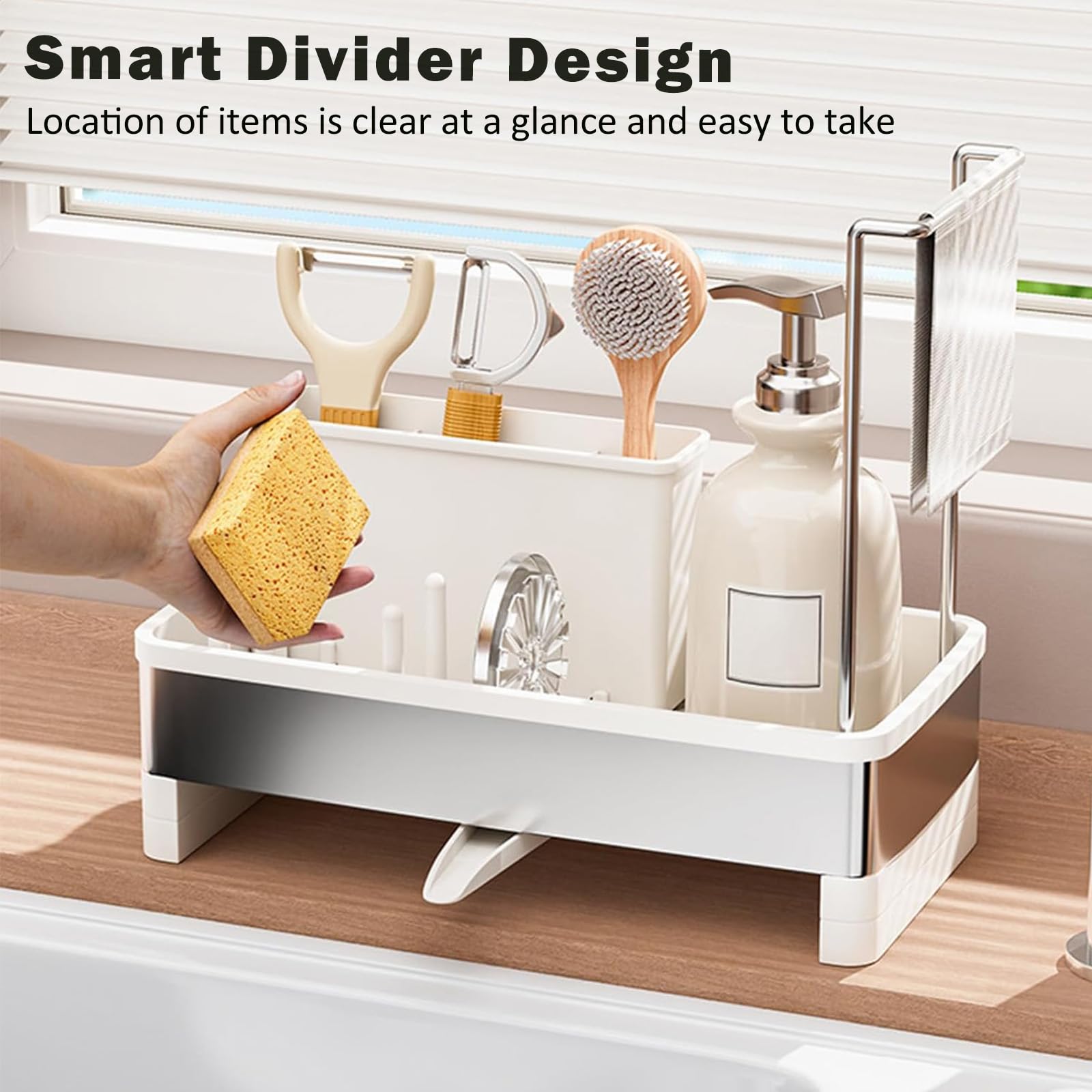 SOVGIZF sink caddy compact design keeps countertops tidy in small kitchens
