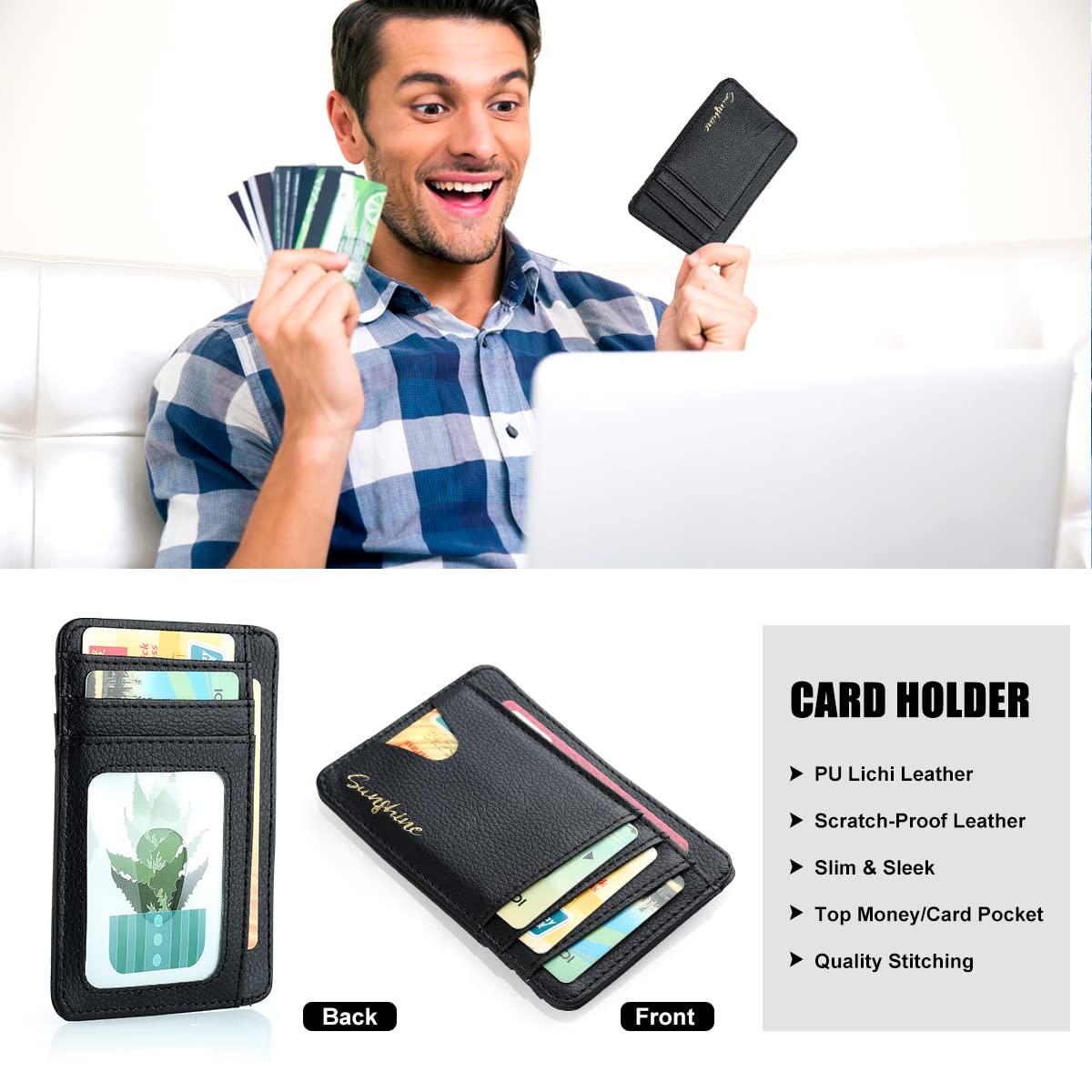 Sovyime PU leather card holder keeps essentials organized.
