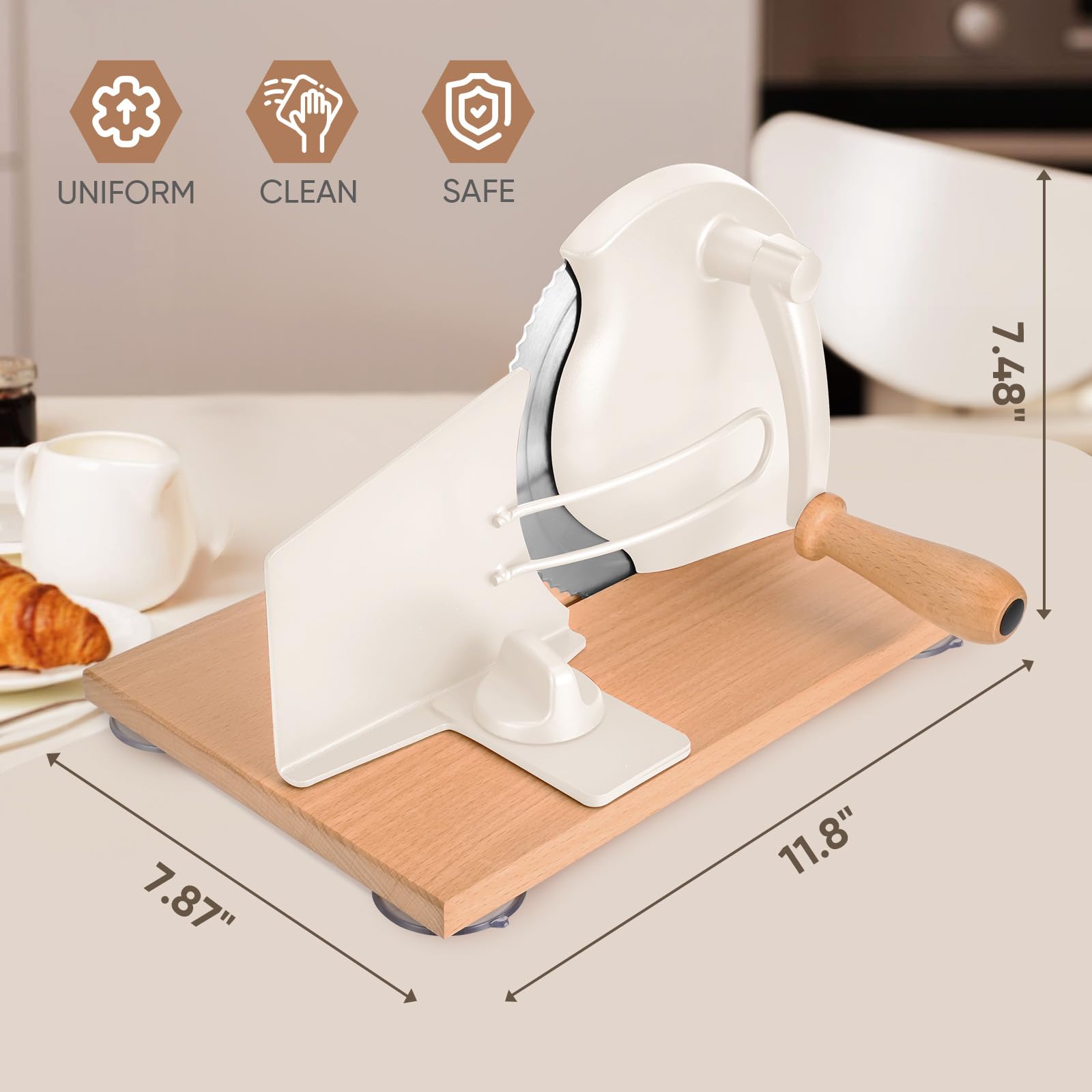 SOWKIPE adjustable thickness knob lets you choose slice width for sandwiches or toast.
